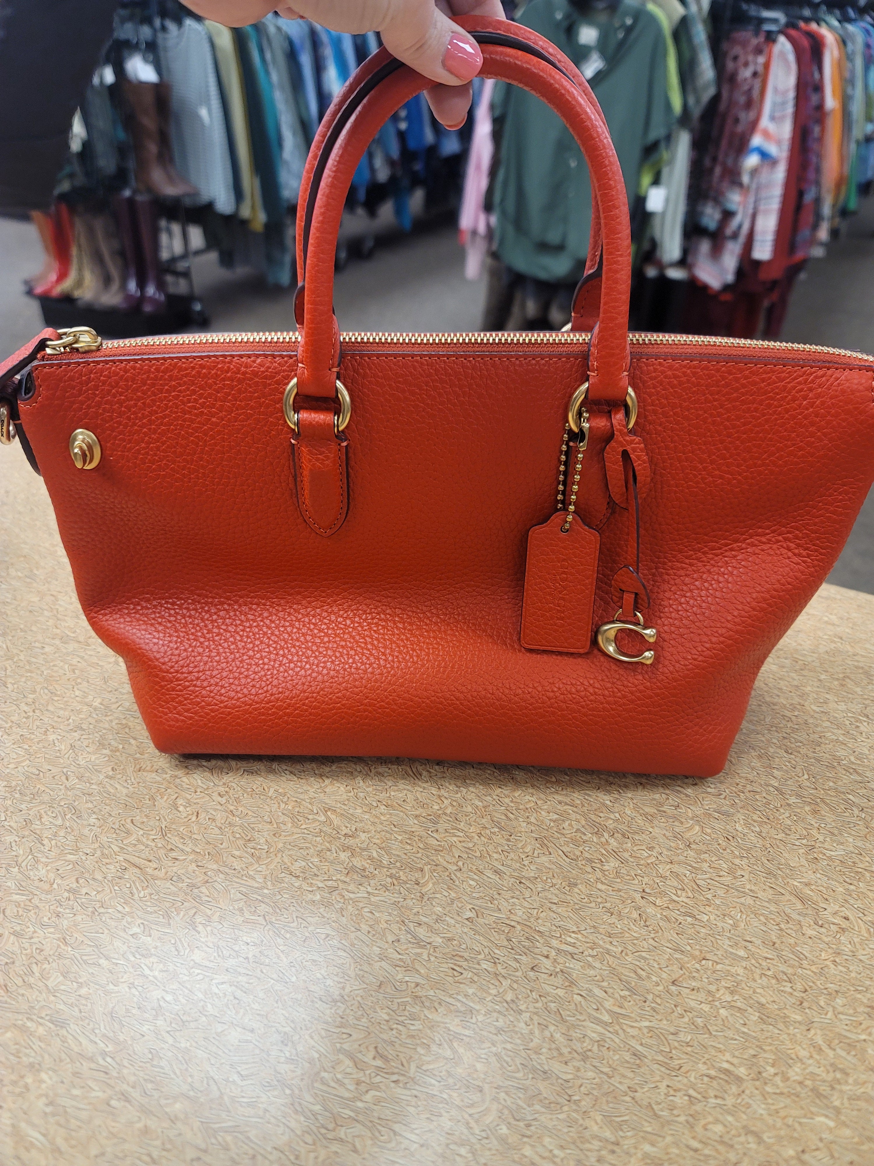 Buy the Coach Signature Stripe Pink & Orange Leather Shoulder Bag |  GoodwillFinds